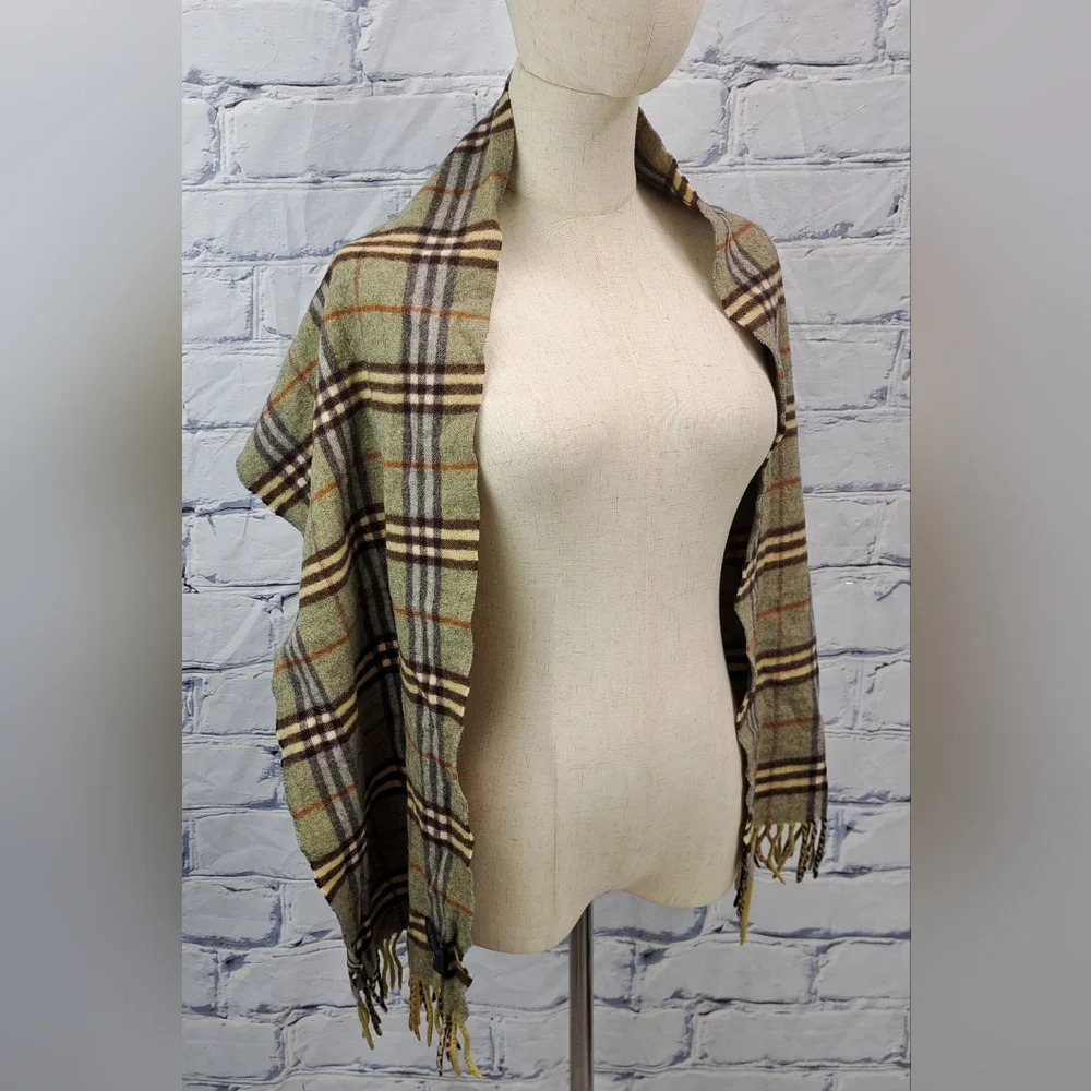 Burberry Vintage Scarf Nova Check 100% Cashmere England 90s Y2K 60" x 12" - Picture 5 of 16